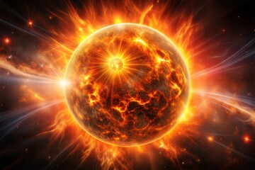 Obraz premium Planet engulfed in flames in fiery cosmic explosion