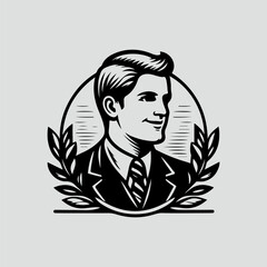 gentleman logo. vintage style line art illustration for professional guy. businessman sty