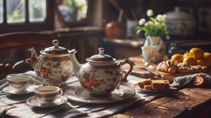 Fototapeta premium Tea Time in a Cozy Cottage