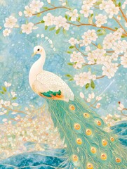 Beautiful Peacock Handicrafts with Gold Inlaid Jade Carving for Decorative or Cultural Use Generative AI