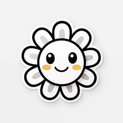 Obraz premium Cute smiling flower illustration, black and white kawaii style, minimalist design, with copy space
