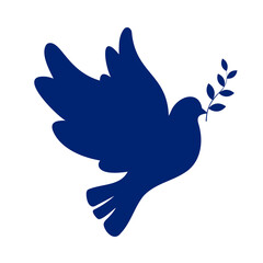 Peace dove in flight flat blue icon logo design on transparent background. Symbol of peace and freedom, anti war emblem