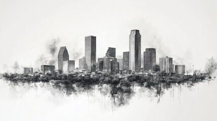 Fototapeta premium Tyler, Texas, black and white pen pencil hand-drawn effect drawing illustration for travel poster, card, wallpaper, backdrop or banner. Modern, clear, artistic and simple