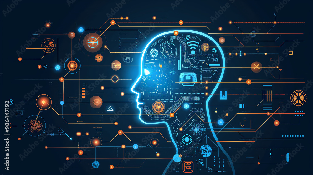 Poster the concept of llm, ai large language model with icons concept. ai deep learning to use for work sup