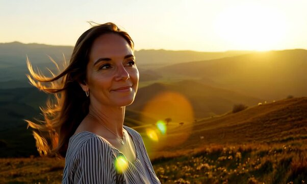 South African Woman Enjoying a Serene Sunset on a Hilltop