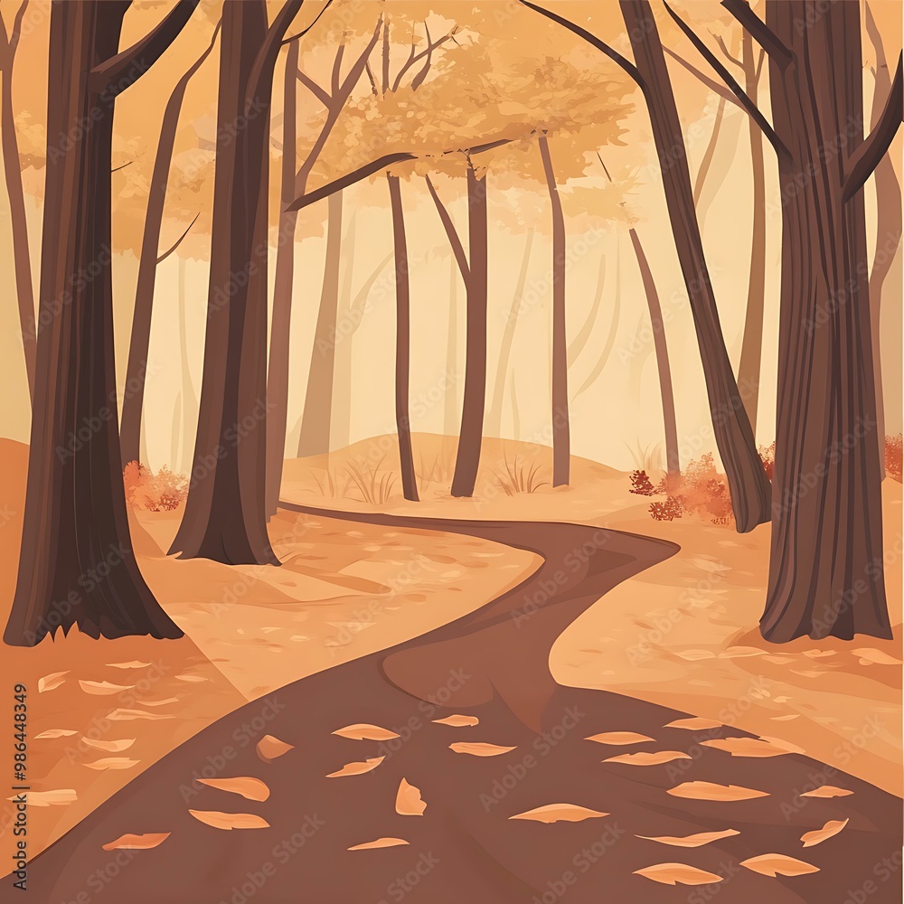 Sticker Autumn Forest Path with Golden Leaves