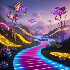 cartoon style Tech Inspired Fantasy Landscapes