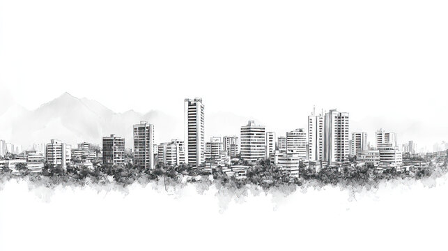 Valledupar, Colombia, black and white pen pencil hand-drawn effect drawing illustration for travel poster, card, wallpaper, backdrop or banner. Modern, clear, artistic and simple