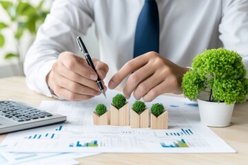 A financial consultant presenting a retirement plan, discussing investment options and growth projections