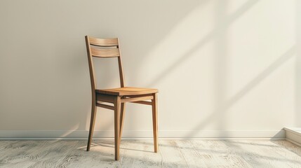 Fototapeta premium Simple Wooden Chair in a Minimalist Room