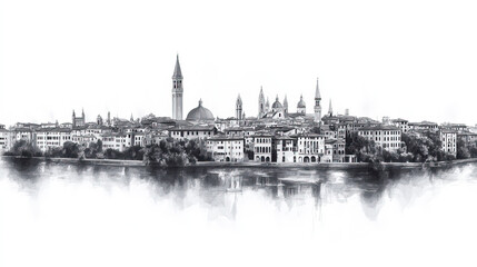 Fototapeta premium Verona, Italy, black and white pen pencil hand-drawn effect drawing illustration for travel poster, card, wallpaper, backdrop or banner. Modern, clear, artistic and simple