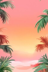 Palm Tree Tropical Sunset Minimalist Illustration