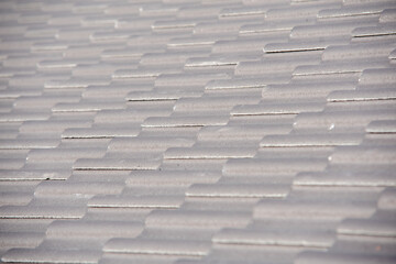 Fototapeta premium Textured Gray Slates Covering Rooftop of Residential Building at Midday