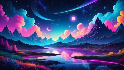 Obraz premium night landscape with mountains and clouds