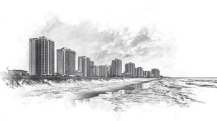 Fototapeta premium Virginia Beach, Virginia, black and white pen pencil hand-drawn effect drawing illustration for travel poster, card, wallpaper, backdrop or banner. Modern, clear, artistic and simple