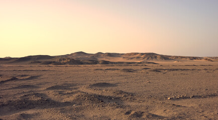Sahara desert landscape at sunset, Egypt.
