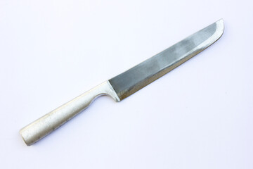 A stainless steel kitchen knife isolated in the white background. A stainless steel kitchen knife is a versatile and durable tool designed for various culinary tasks.