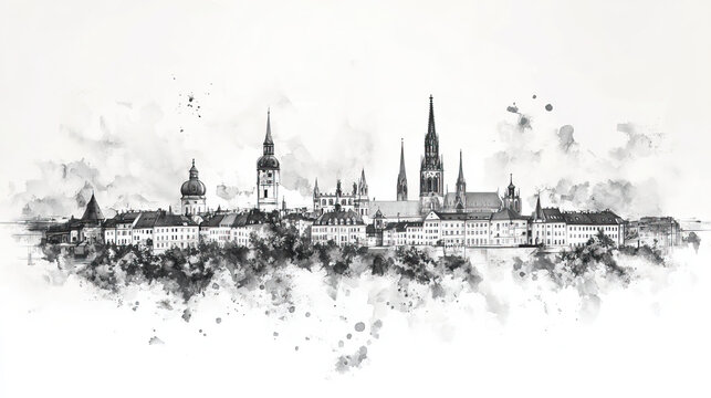 Weimar, Germany, black and white pen pencil hand-drawn effect drawing illustration for travel poster, card, wallpaper, backdrop or banner. Modern, clear, artistic and simple