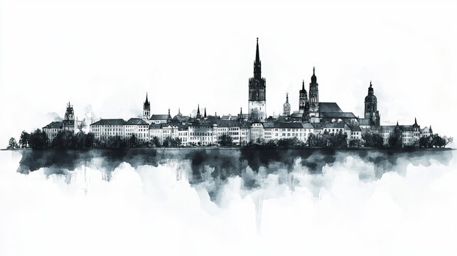 Weimar, Germany, black and white pen pencil hand-drawn effect drawing illustration for travel poster, card, wallpaper, backdrop or banner. Modern, clear, artistic and simple