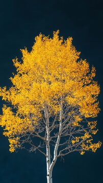 Golden leaves of the aspen tree illuminate the landscape framed by a contrasting dark sky