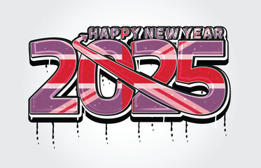 2025 UK or England Happy New Year Vector Template