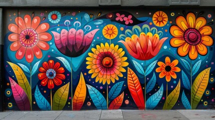 Vibrant Floral Mural on City Wall