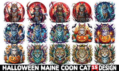 Fototapeta premium Halloween Maine Coon Cat T-Shirt Design - Hand-Drawn Lettering Phrase, Calligraphy Typography Element, Isolated on White Background, SVG Vector for Adobe Stock