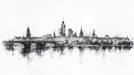 Fototapeta premium Wuppertal, Germany, black and white pen pencil hand-drawn effect drawing illustration for travel poster, card, wallpaper, backdrop or banner. Modern, clear, artistic and simple