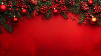 Vibrant Red Christmas Background with Decorations Generative AI