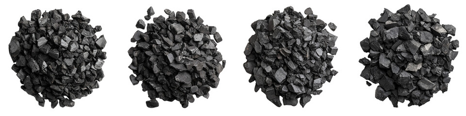 Obraz premium collection Set of Pile of black, charcoal-like material isolated on a transparent background cutout, PNG file. Mockup template