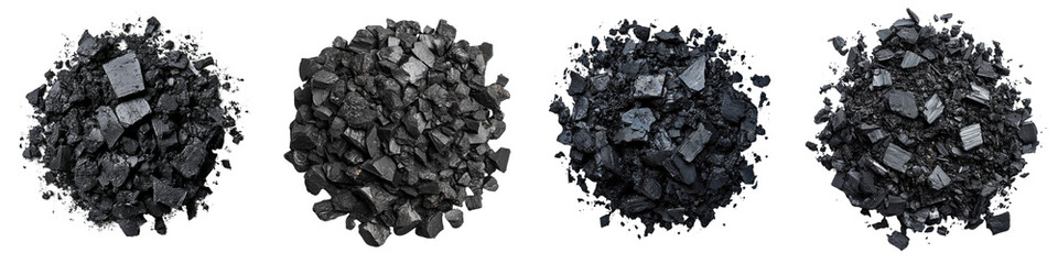 Obraz premium collection Set of Pile of black, charcoal-like material isolated on a transparent background cutout, PNG file. Mockup template