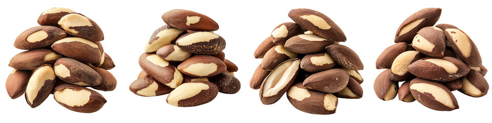 Obraz premium collection Set of Pile of heap of piled-up Brazil nuts, isolated on a transparent background cutout, PNG file