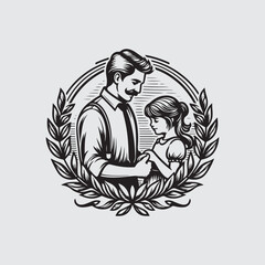Happy fathers day vintage illustration.. fathers care logo design concept. father love and adventure 