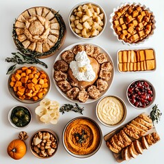 Fototapeta premium Festive Thanksgiving Dinner Spread on White Table