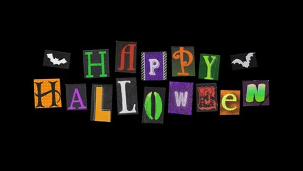 Ransom Happy Halloween Text with Spooky Letters in black background, retro y2k style