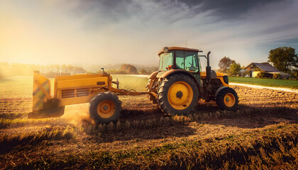 Obraz premium tractor in the field view 