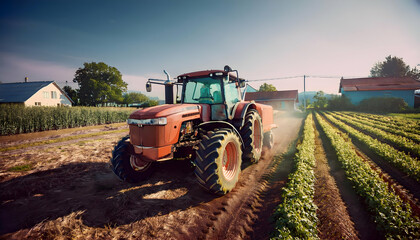 Fototapeta premium tractor in a field landscape 