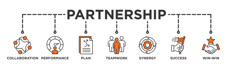 Partnership banner web icon vector illustration concept with icon of collaboration, performance, plan, teamwork, synergy, success and win-win solution