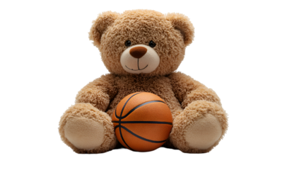 a teddy bear and a basketball.
