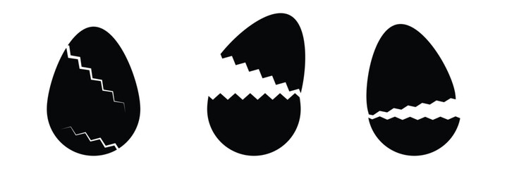 set of  black easter egg vector icon , easter egg icon for card, invitation, print, sticker, banner, poster. Vector black