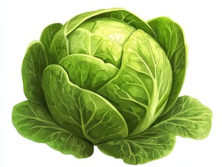 Fototapeta premium Fresh green cabbage with tightly packed leaves, perfect for healthy meals and salads, white background