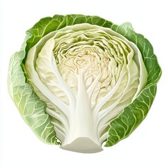 Obraz premium A fresh, vibrant cabbage displaying its intricate layers and healthy green leaves, perfect for culinary and agricultural imagery, white background
