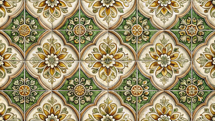 Seamless painted tile texture, realistic floral patterns, decorative wall design with copy space