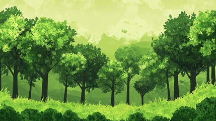 Nature green background with elements of trees and soft shadows