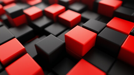 Abstract composition of orange and red cubes forming a three-dimensional pattern, the concept of "Black Friday", background of black and red cubes