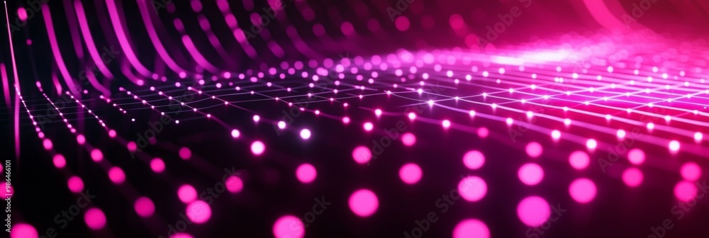 Poster mesmerizing arrangement of pink particles forms a geometric pattern, interconnected by glowing lines