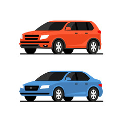 Fototapeta premium Car side vector flat icon. Car profile side view cartoon icon design isolated blue vehicle