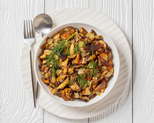 fried blend of wild mushrooms in a bowl