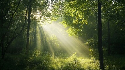 Obraz premium Sunlight Filtering Through a Dense Forest Canopy