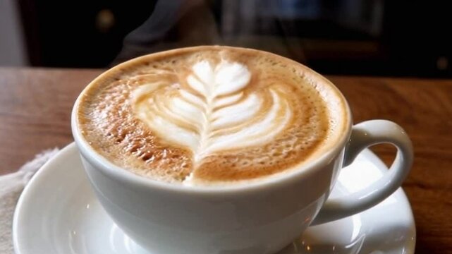 coffee with elegant rosetta latte art look
